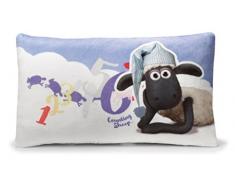 NICI 41471 Shaun Le Mouton Coussin avec Sommeil Bonnet rectangulaire, 43 x 25 cm, Couleur : Bleu Avant Blanc/Bleu, arrière avec Nuages Blancs
