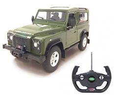 Jamara 405155 - Land Rover Defender 1:14 Vert Portes manuelles -Voiture RC, sous Licence Officielle, Environ 1 Heure de Conduite, 9 Km/h, intérieur détaillé, Finition de Haute qualité, éclairage LED