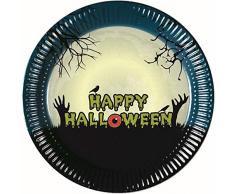 Procos 90973 Lot de 8 Assiettes de Fête Halloween en Carton, Noir, Bleu, Beige