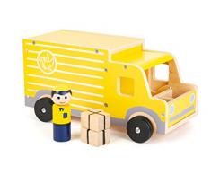Small Foot 11458 Grand Transporteur en Bois, avec des Figurines de Jeu et Beaucoup despace de Rangement pour Les Colis Jouets, Multicolore