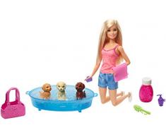 Barbie Fashionistas Poupée Mannequin Blonde avec Robe Rayée Noire et Blanche et Talons Hauts Gris, Jouet pour Enfant, FXL68