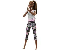 Barbie Made to Move poupée articulée Fitness ultra flexible brune, legging à fleurs mauves et 22 points darticulations, jouet pour enfant, FTG83