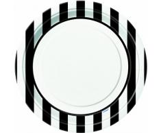 Unique Party 38055 - Assiettes en Carton au Motif Rayé Noir de 23 cm, Paquet de 8