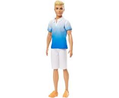Barbie Fashionistas poupée mannequin Ken #129 blond avec polo dégradé bleu, bermuda blanc et chaussures oranges, jouet pour enfant, GDV12