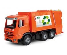 LENA 4604 Worxx Poubelle pour Mercedes Benz Arocs, Voiture de Jeu env. 53cm véhicule Utilitaire Enfant à partir de 3 Ans Poubelle Robuste avec 2 poubelles et Fonctions de Jeu réalite Orange