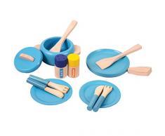 Inspirational Nurseries Motivante Crèches 14044 Lot de casseroles et poêles en Bois, Bleu