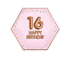 Neviti- Glitz and Glamour Birthday Pink & Rose Gold-Large Plate-Age 16 Assiette en carton, 774403, Pink/Rose, 27 x 0.5 x 27