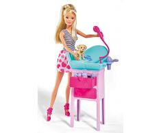 Simba 105733266 Steffi Love Cute Pet Salon Station de Lavage pour Chien avec Douche et tiroirs pour Ouvrir 2 Chiens et Accessoires de toilettage 29 cm pour Enfants à partir de 3 Ans