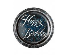 Unique Party Glitz Bleu Feuille danniversaire Papier Assiettes, Lot de 8