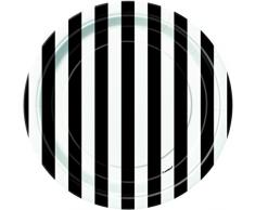 Unique Party 38054 - Assiettes en Carton au Motif Rayé Noir de 18 cm, Paquet de 8