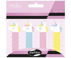 Maildor MI051C - Un sachet de 4 mémos marque-pages adhésifs 20 pages, Licornes
