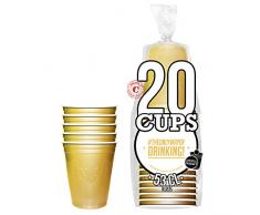 Pack de x20 Original Gold Cups Officiels | Gobelets Américains 53cl Dorés Or | Beer Pong | Qualité Premium | Gobelets en Plastique Réutilisables | Lavables Main et Lave-Vaisselle | OriginalCup®