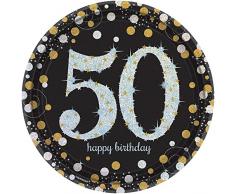 amscan 551546 26 cm Célébration Noces d’Or 50 Ans Assiettes en Carton prismatique