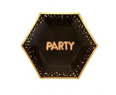 Neviti- Glitz and Glamour Party Assiettes en carton, 773277, Noir/Or, moyen