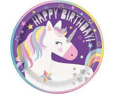 Unique Party 72495 - Assiettes en Carton - 23 cm - Fête à thème de Licorne - Paquet de 8