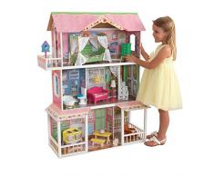KidKraft 65851 Maison de poupée Sweet Savannah en bois avec meubles et accessoires inclus Ensemble de jeu à 3 étages pour poupées de 30 cm