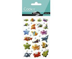 Maildor 560384C - Un sachet de gommettes 3D Cooky 1 planche 7,5x12cm, Animaux de la mer (29 stickers)