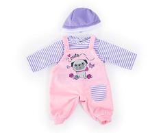 Bayer Design- Vêtements 40-46cm, Accessoires pour poupées, Salopette, Haut et Casquette, Ensemble, Tenue avec Un Joli Motif de Chien, 84683AA, Violet, Rose