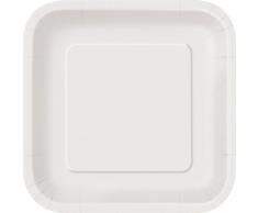 Unique Party - 31053 - Paquet de 16 Assiettes Carrées en Carton - 18 cm - Blanc