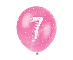 Unique Party 56089 - Ballons de Baudruche Nacré - 30 cm - Numéro 7 Anniversaire - Assortiment de 5
