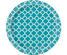 Unique Party - 38744 - Paquet de 8 Assiettes - Carton - Motif Quadrilobé - 18 cm - Turquoise