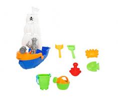 BIECO 06000927 - Jouets pour Le Sable serties de Bateau Pirate et Accessoires, 8 pièces, denviron 40 cm, Multicolore