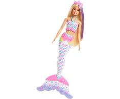 Barbie poupée Sirène Couleurs Magiques avec tenue et queue à colorier avec mini-feutres crayola lavables inclus, jouet pour enfant, GCG67