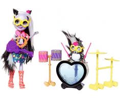 Enchantimals Coffret La Moufette Joue de la Batterie, Mini-poupée Sage Moufette et Figurine Animale Twist avec accessoires musicaux, jouet enfant, FRH41