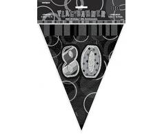 Unique Party 55359 - Guirlande Fanions de 80e Anniversaire de 3,6 m Noire Glitz