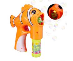 Relaxdays Pistolet à bulles de savon Poisson Clown LED machine à bulles enfant adulte à piles, orange