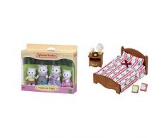SYLVANIAN FAMILIES - 5216 - Famille Chat Persan - Mini Poupée & 5019 - Semi Lit Double - Poupées et Accessoires - Sylvanian