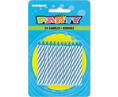 Unique Party - 1905BC - Paquet de 24 Bougies dAnniversaire à Rayures - Bleu