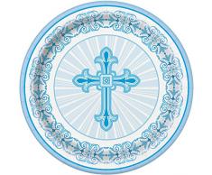 Unique Party 23 cm Radiant Cross Bleu Religieux Assiettes de fête, Lot de 8