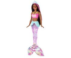 Barbie Dreamtopia poupée sirène brune, lumière et danse aquatique à plonger dans leau, avec mouvements de nageoire, jouet pour enfant, GFL83