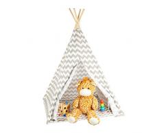 Relaxdays, blanc/gris jeu pour enfants, Tipi intérieur extérieur tente Indien Wigwam, HxlxP:160 x 115 x 115 cm, 10028907