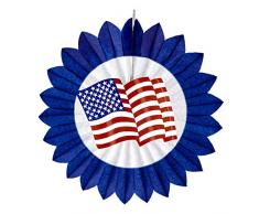 Widmann - Éventail bleu alvéolé avec drapeau américain 50 cm