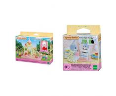 SYLVANIAN FAMILIES-Le château et Crème Le bébé Lapin Chocolat Mini-Univers, 5319, Multicolore & Baby High Chair Families Chaise Haute pour Bébé, 5221, Pas de Variations