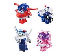 Super Wings - EU720040F - Pack de 4 Figurines Transform-a-Bot, 5 cm, Transformation - Jett Police/Paul/Kim/Dizzy Rescue