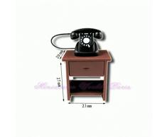 Accessoire Miniature de Maisons de poupées - Téléphone Noir avec la Table
