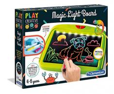 Clementoni- Play Creative-Magic Light Board Magique pour Enfant-Tableau de Dessin-Ardoise Lumineuse avec LED, 4 Ans et Plus, 15277, Multicolore
