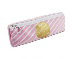 Katara 1800 Trousse à Crayons Rangement de Stylos, Fineliners Étui École / Bureau - Rose et Doré, À Rayures Diagonales