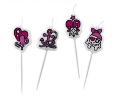 Amscan - 552583 - 4 Bougies avec Mini Figurine Pirate - Rose