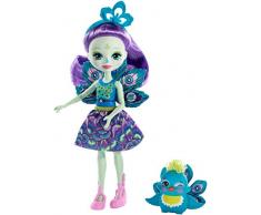 Enchantimals Mini-poupée Patter Paon et figurine animale Flap, aux longs cheveux violets, avec jupe amovible et bandeau, jouet pour enfant, FXM74