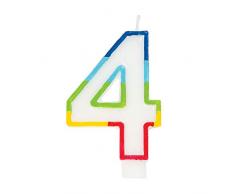 Unique Party 19944 Bougie danniversaire Motif bordure arc-en-ciel Numéro 4