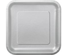 Unique Party - 33440 - Paquet de 16 Assiettes Carrées en Carton - 18 cm - Argent