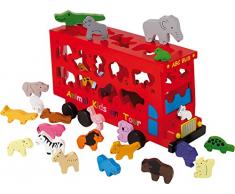 small foot 5285 Jouet à formes Bus ABC Animaux en bois, apprentissage ludique de lalphabet avec des animaux colorés, à partir de 3 ans