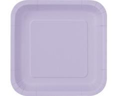 Unique Party - 31365 - Paquet de 16 Assiettes Carrées en Carton - 18 cm - Lavande