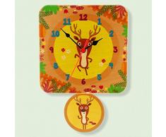 Dida – Horloge Pendule Murale en Bois Enfant – Cerfs – Horloge en Bois pour Chambre denfant