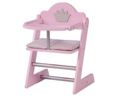 roba Chaise haute pour poupées de la collection Princesse Sophie, chaise haute pour poupées, léquipement de poupées, en bois massif et MDF laqués en rose avec des éléments laqués en couleur argent