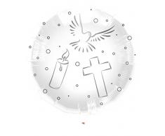 Ballon Colombe Bougie Croix, Blanc/Argent, Communion Corde